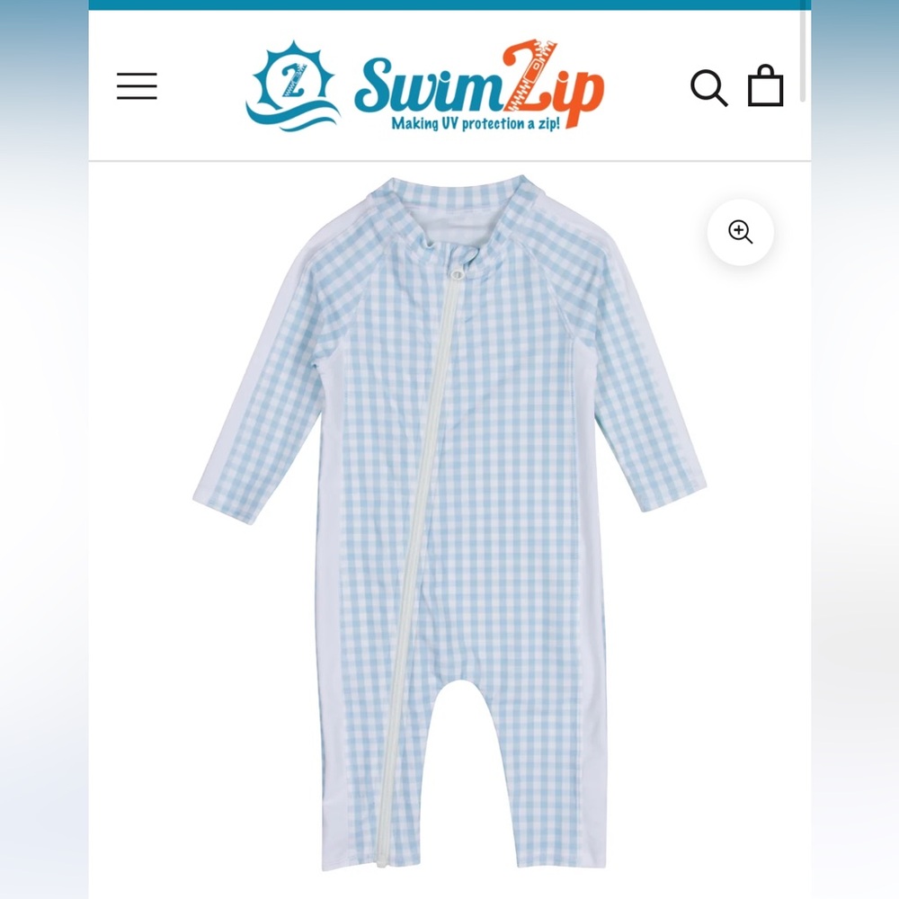 SWIMZIP Blue Gingham Zip Swimsuit, 0-6M.